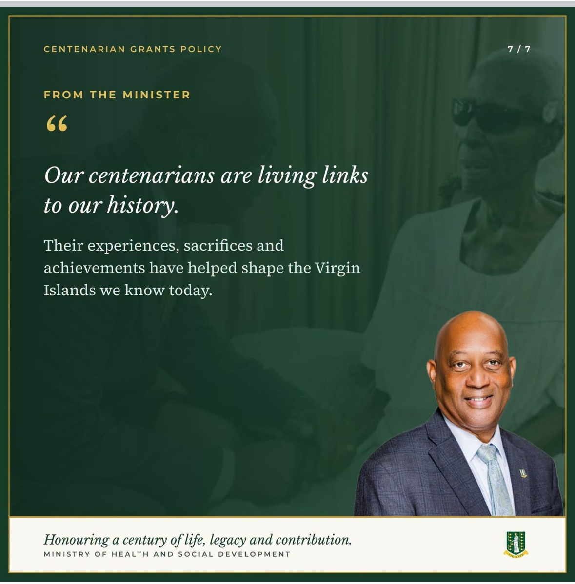 CENTENARIAN GRANT DOUBLES TO $10,000 UNDER NEW VIRGIN ISLANDS POLICY