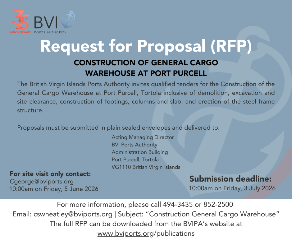 BVI Ports Authority Invites Proposals for Construction of General Cargo Warehouse at Port Purcell