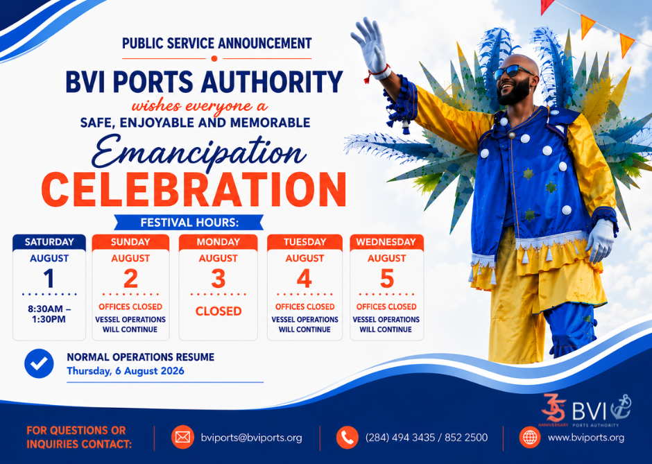 BVI Ports Authority Announces Emancipation Festival Operating Schedule