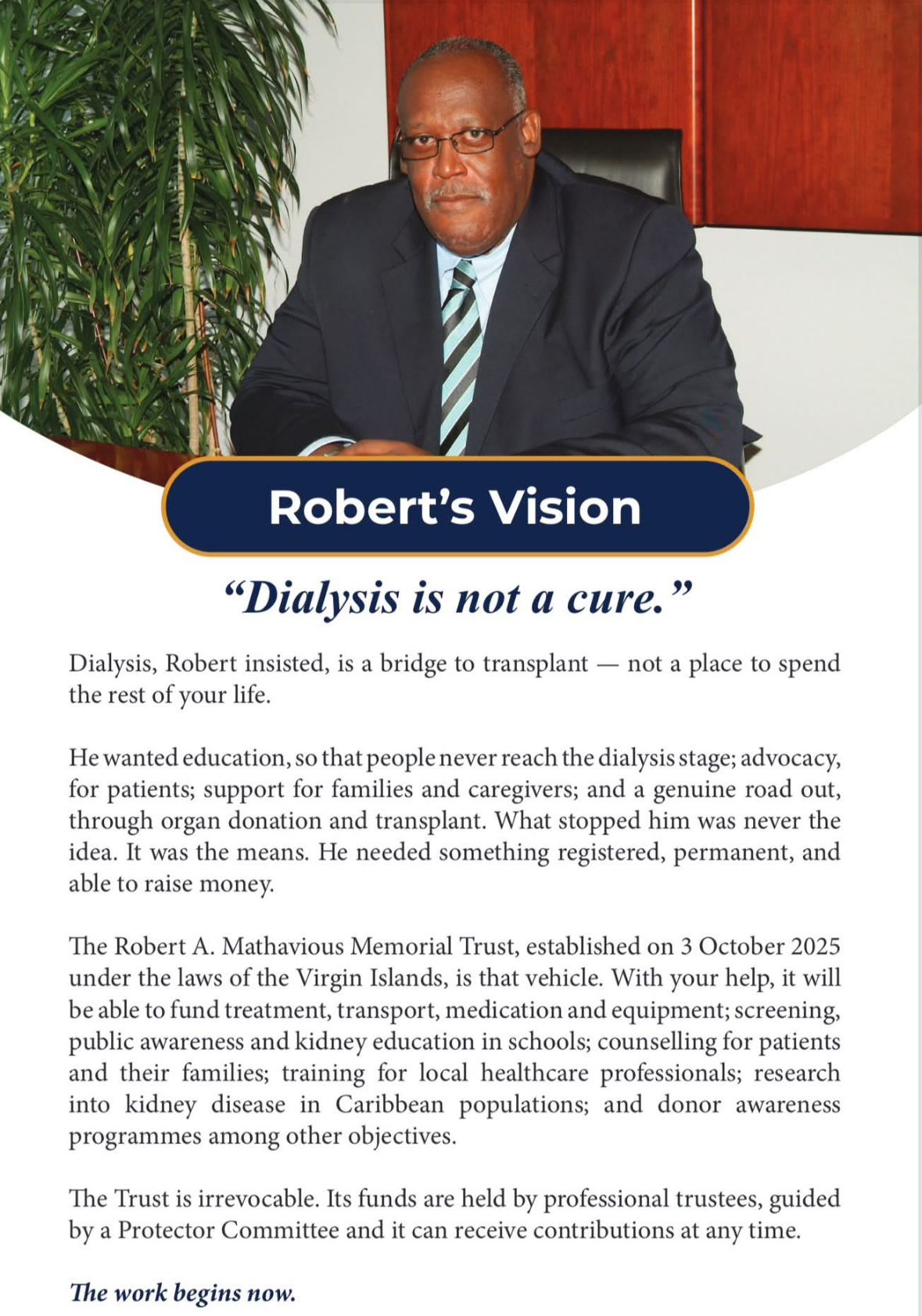 Robert A. Mathavious Memorial Trust Launches with Mission to Tackle Kidney Disease in the Virgin Islands